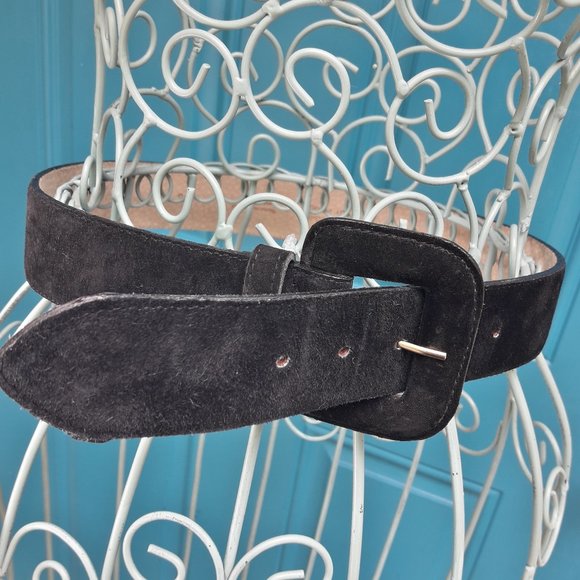 Suede Belt Genuine Leather Black Suede Covered Belt Buckle Size S - Picture 4 of 15